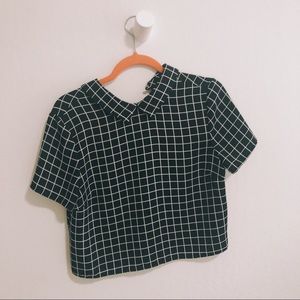 SMALL black checkered crop top shirt